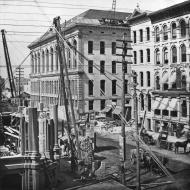 Finishing the Roof of the Chamber of Commerce; Glass Lantern Slide, ca. 1872 (ichi-02860a) Finishing the Roof of the Chamber of Commerce; Glass Lantern Slide, ca. 1872 (ichi-02860a)