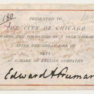 Presented to the City of Chicago; Bookplate, ca. 1871 (ichi-62301) Presented to the City of Chicago; Bookplate, ca. 1871 (ichi-62301)