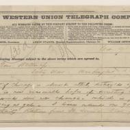 Draft of Western Union Telegram from Lieutenant-General Philip H. Sheridan to Secretary of War W. W. Belknap, October 9, 1871 (ichi-64136) Draft of Western Union Telegram from Lieutenant-General Philip H. Sheridan to Secretary of War W. W. Belknap, October 9, 1871 (ichi-64136)