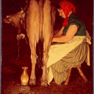 Mrs. Catherine O'Leary Milking Daisy; Norman Rockwell, Oil on Canvas, ca. 1935 (ichi-64474) Mrs. Catherine O'Leary Milking Daisy; Norman Rockwell, Oil on Canvas, ca. 1935 (ichi-64474)
