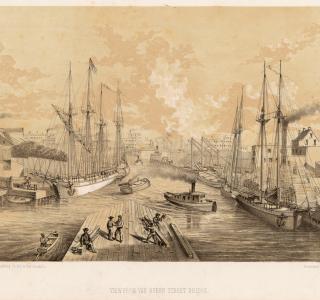 View from Van Buren Street Bridge; Louis Kurz for Jevne & Almini, 1866-67 (ichi-64270)