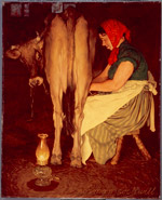 Mrs. Catherine O'Leary Milking Daisy; Norman Rockwell, Oil on Canvas, ca. 1935 (ichi-64474)