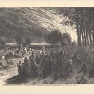 Rush of fugitives through the Potter's Field toward Lincoln Park; Based on a Sketch by Theo R. Davis, from Harper's Weekly, November 4, 1871 (ichi-02881)