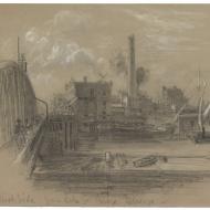 "West Side from Lake St. Bridge Chicago"; Alfred R. Waud, Pencil and Chalk Drawing, 1871 (ichi-02979) "West Side from Lake St. Bridge Chicago"; Alfred R. Waud, Pencil and Chalk Drawing, 1871 (ichi-02979)
