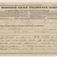 Draft of Western Union Telegram from Lieutenant-General Philip H. Sheridan to Secretary of War W. W. Belknap, October 9, 1871 (ichi-64136)
