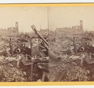 Ruins of the Mammoth Store of Field & Leiter; Lovejoy & Foster, Stereograph, 1871 (ichi-21537)