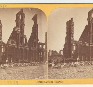 Booksellers' Row after the Chicago Fire; Lovejoy & Foster, Stereograph, 1871 (ichi-29599)