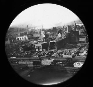 Northwest View from the Courthouse after the Fire; Copelin & Hine, Glass Lantern Slide, 1871 (ichi-64359)