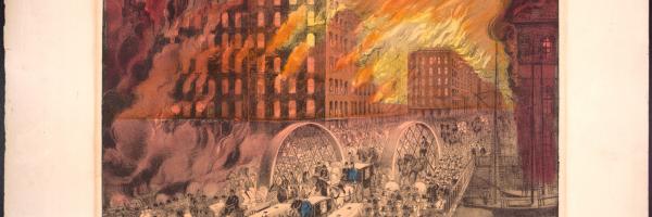 Chicago in Flames; Currier & Ives, Lithograph, ca. 1871 (ichi-23436)